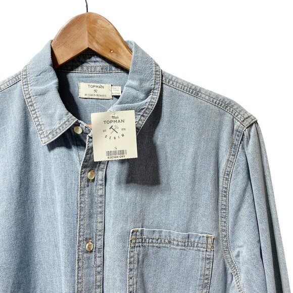 topman Melange One Pocket Long Sleeve Denim Shirt - Picture 2 of 7